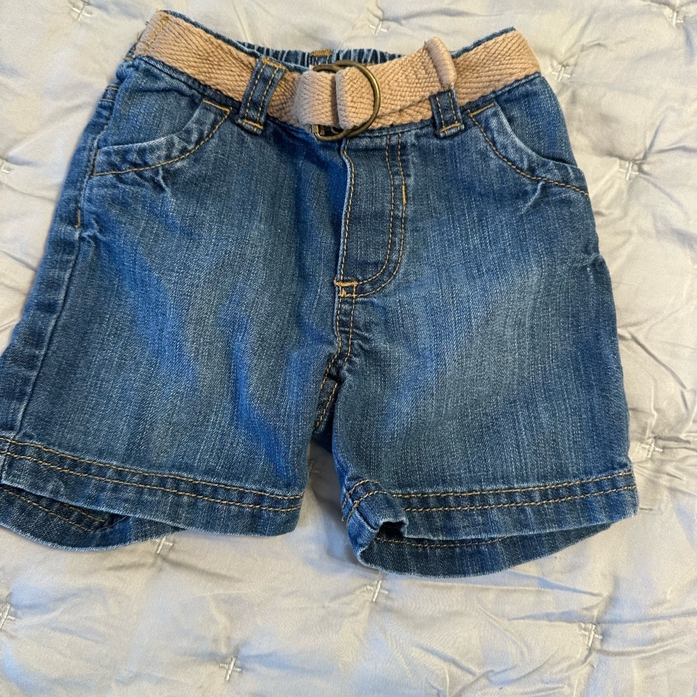 Old Navy Blue Denim Kids Shorts with Tan Belt